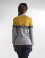 Grey and mustard zigzag print sweater 