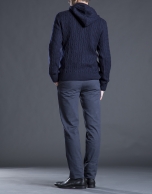 Navy blue knit jacket with detachable hood