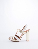 Metallic gold and white leather striped Mikonos  sandals