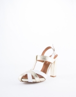 Metallic gold and white leather striped Mikonos  sandals