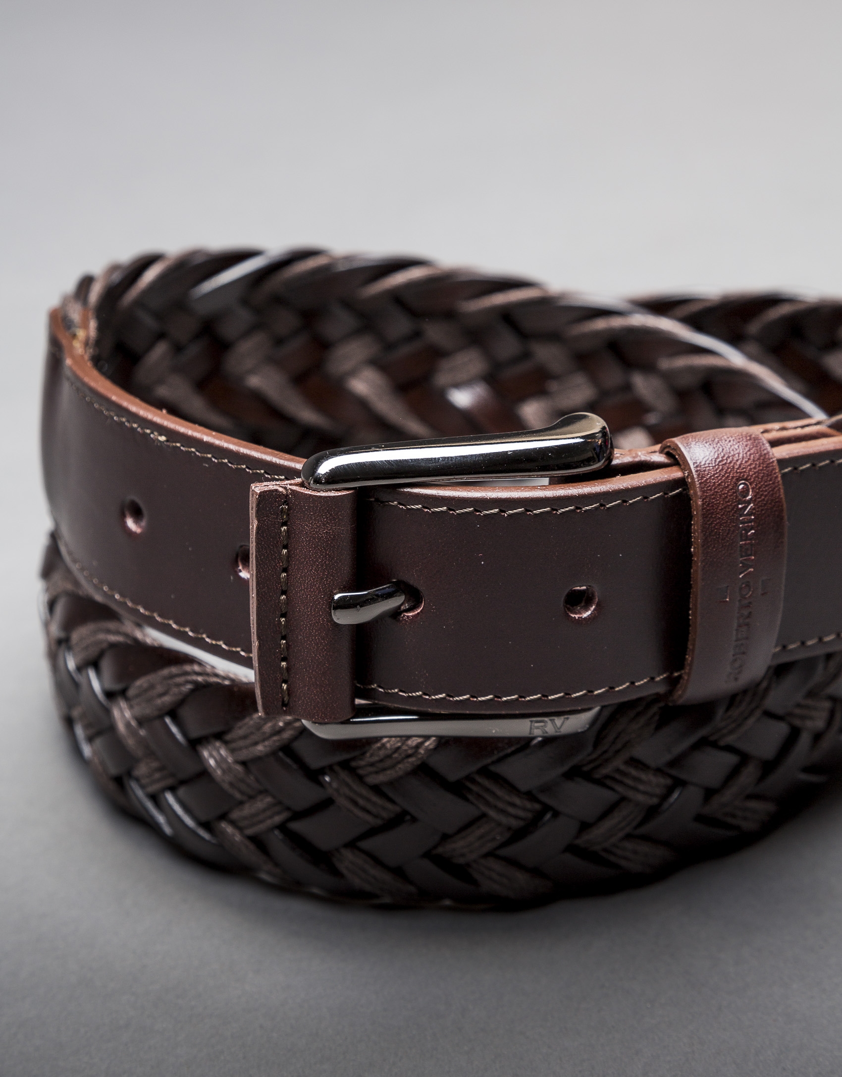 Braided brown cotton - suede belt