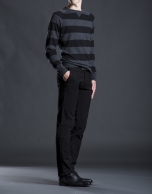 Gray striped sweater with elbow patches