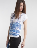 Blue print top with decoration