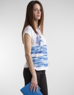 Blue print top with decoration