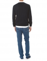 Navy blue jacquard V-neck sweater