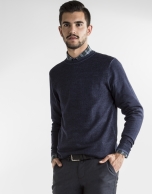 Dark blue structured square neck sweater 