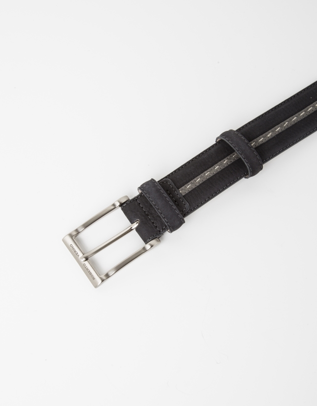 Leather belt with grey contrasting strip 