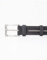 Leather belt with grey contrasting strip 