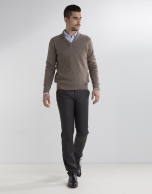 Taupe shawl neck sweater