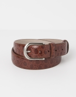 Cowhide leather alligator embossed brown belt