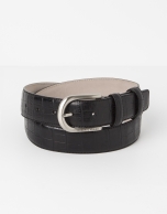 Cowhide leather alligator embossed black belt