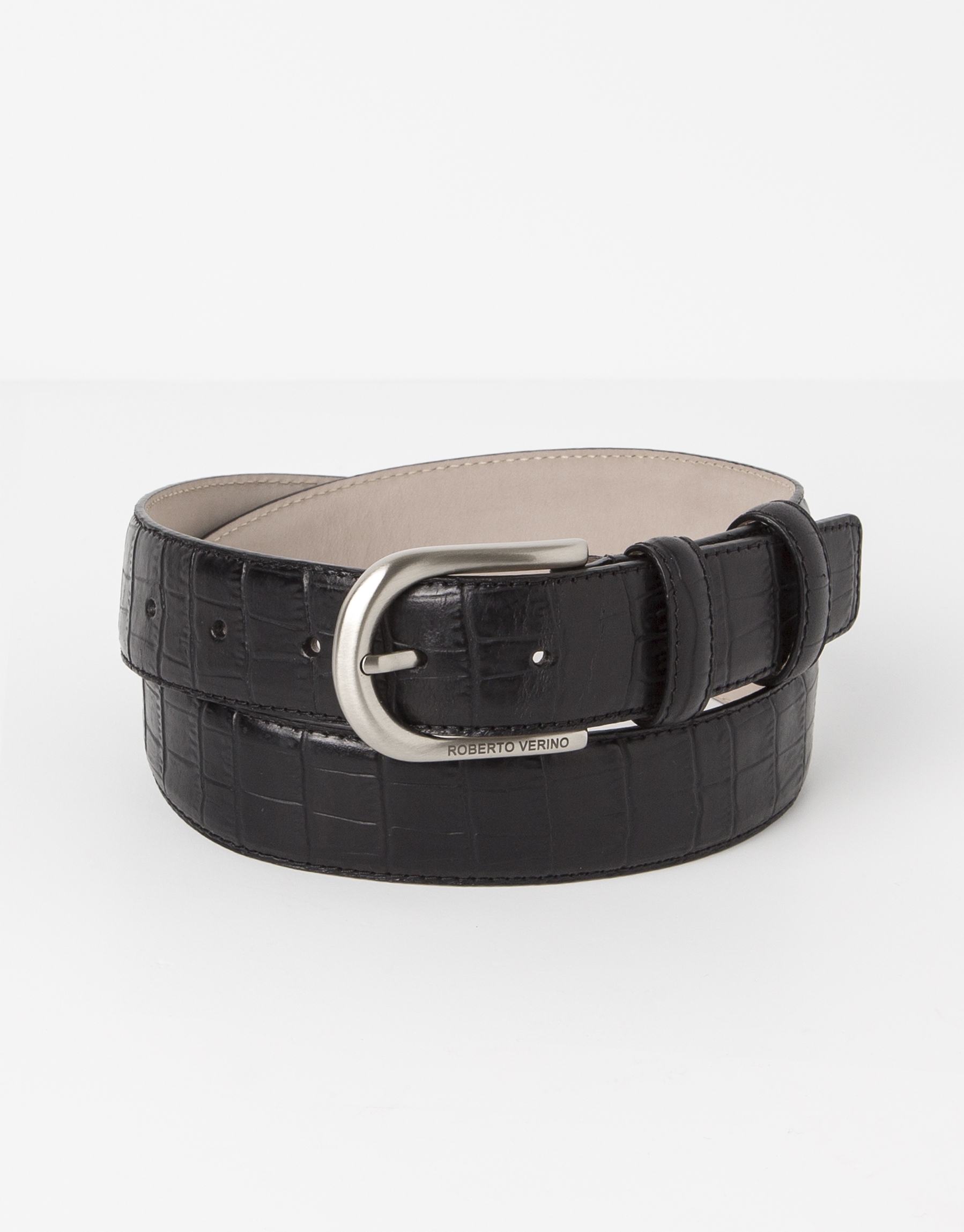 Cowhide leather alligator embossed black belt