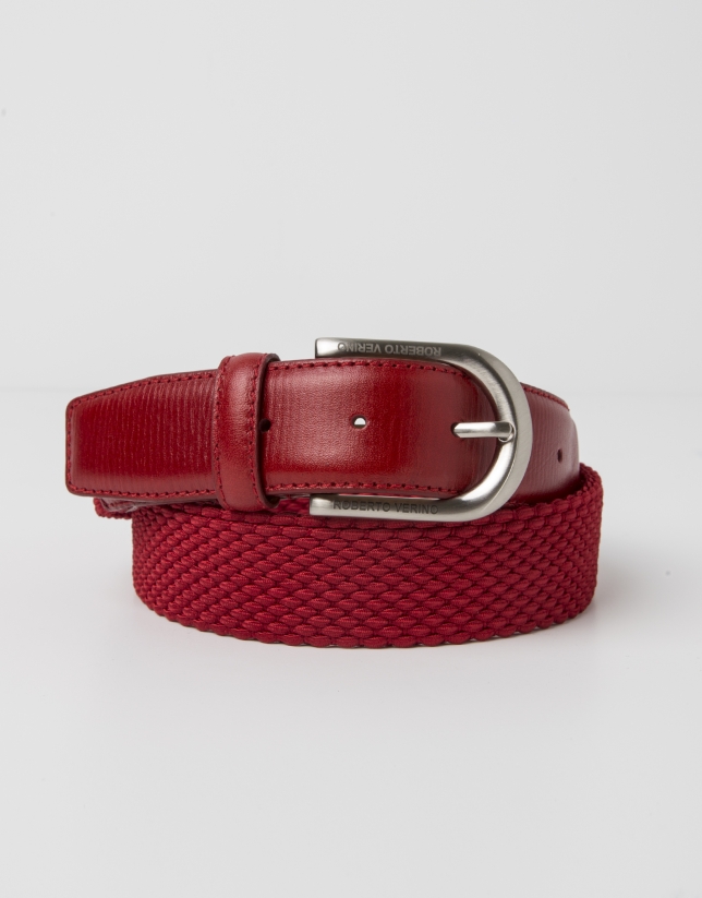 Red leather and cotton belt - Belts - Man