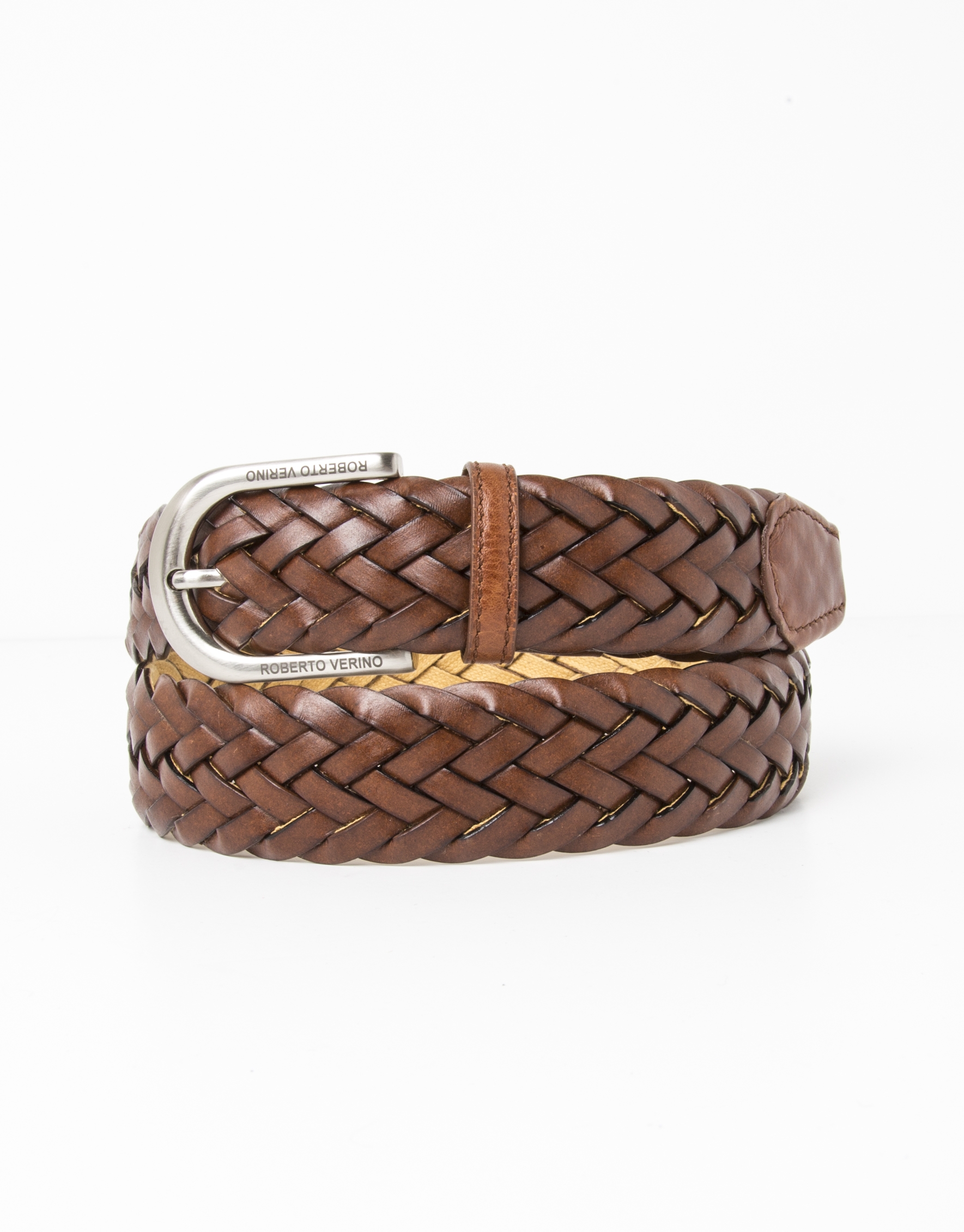 Brown braided leather belt