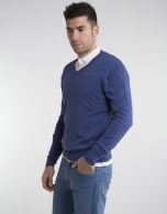 Blue V-neck sweater