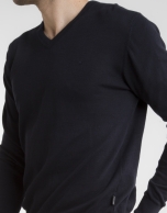 Navy blue V-neck sweater