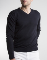 Navy blue V-neck sweater