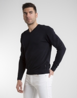 Navy blue V-neck sweater