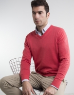 Coral V-neck sweater