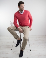 Coral V-neck sweater