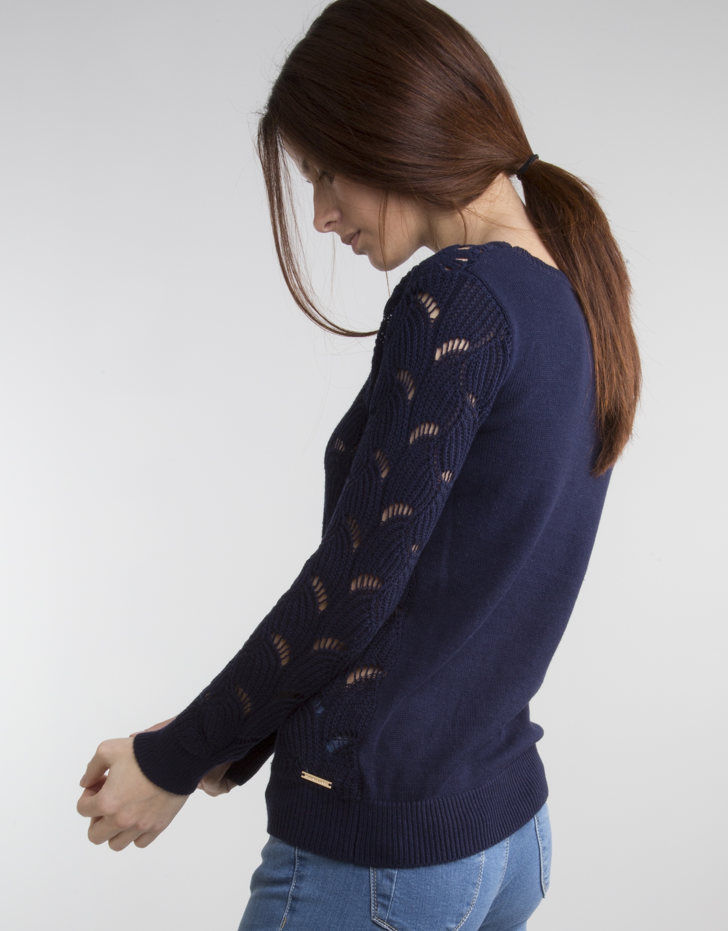 Blue knit openwork sweater