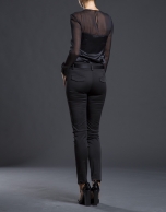 Black satin stretch pants