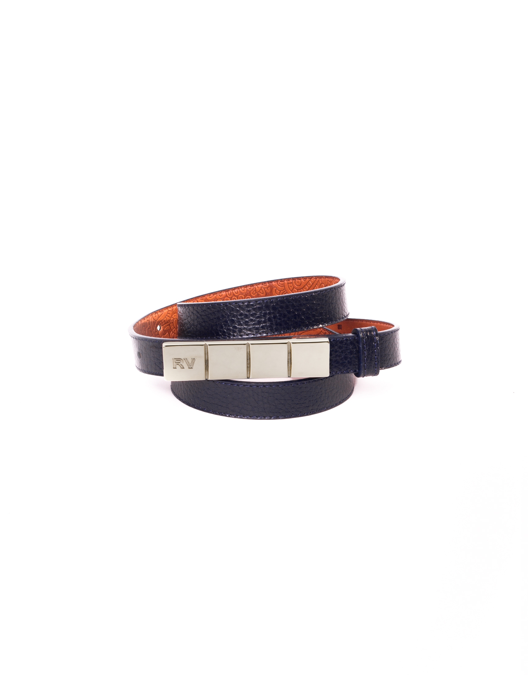 Narrow navy blue leather belt 