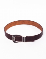 Brown leather belt with enamel buckle 