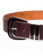 Brown leather belt with enamel buckle 