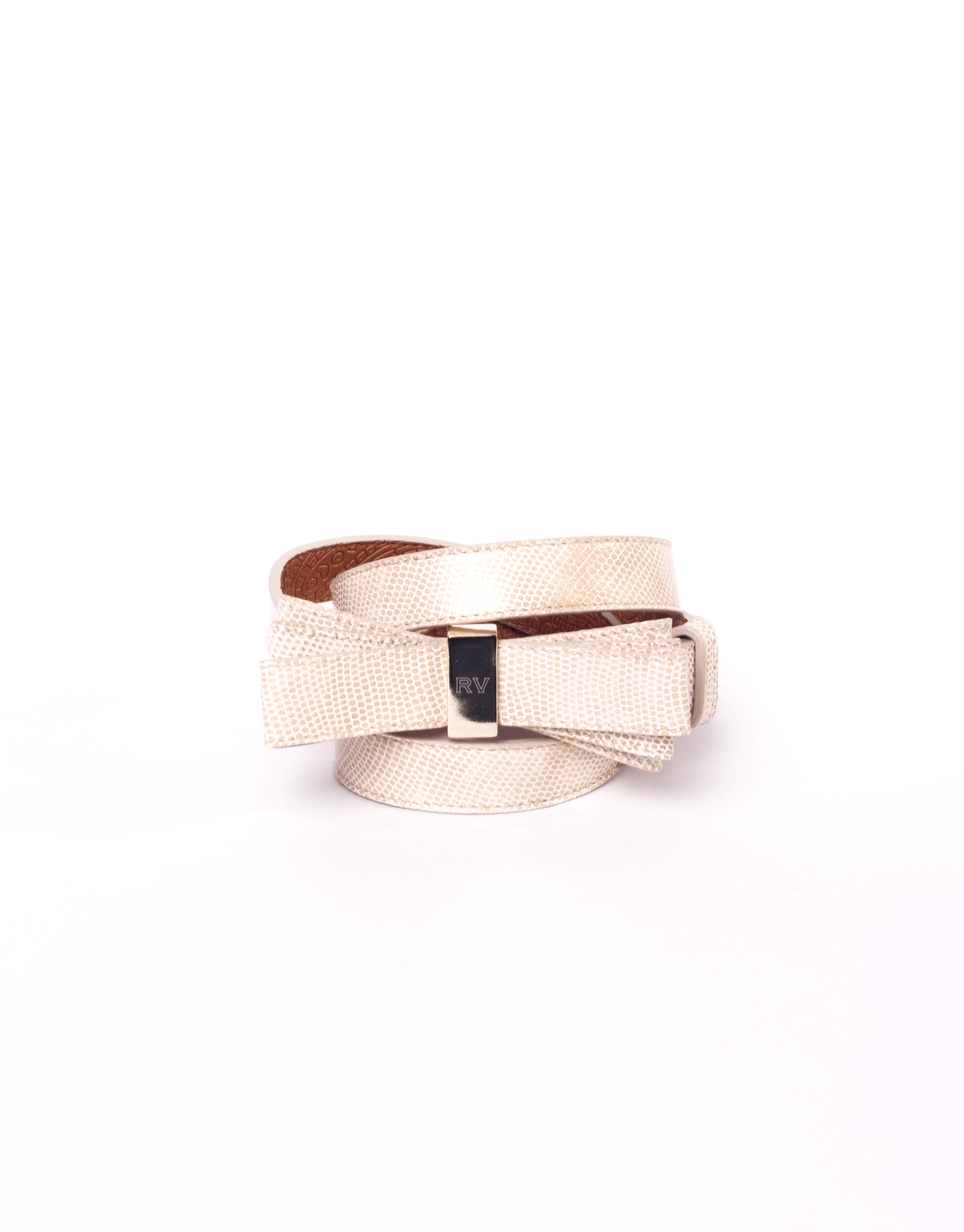 Beige leather belt with bow