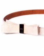 Beige leather belt with bow