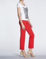 Coral dotted straight jacquard pants.