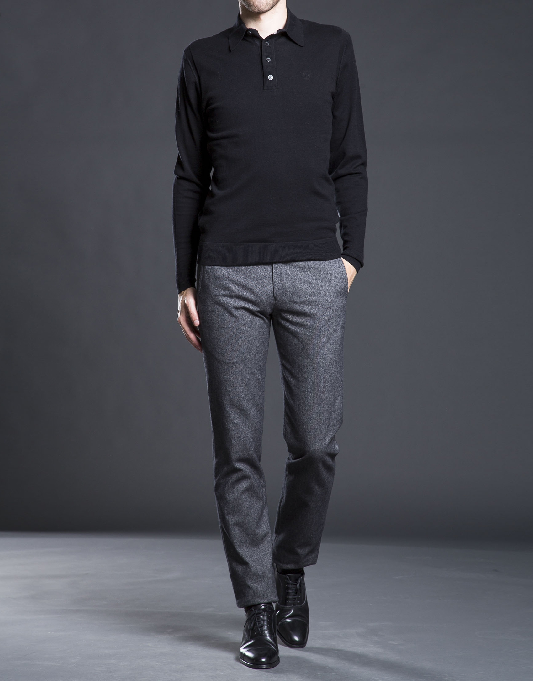 Black knit polo shirt