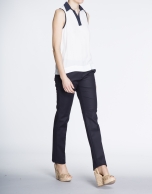 Navy blue cotton straight pants