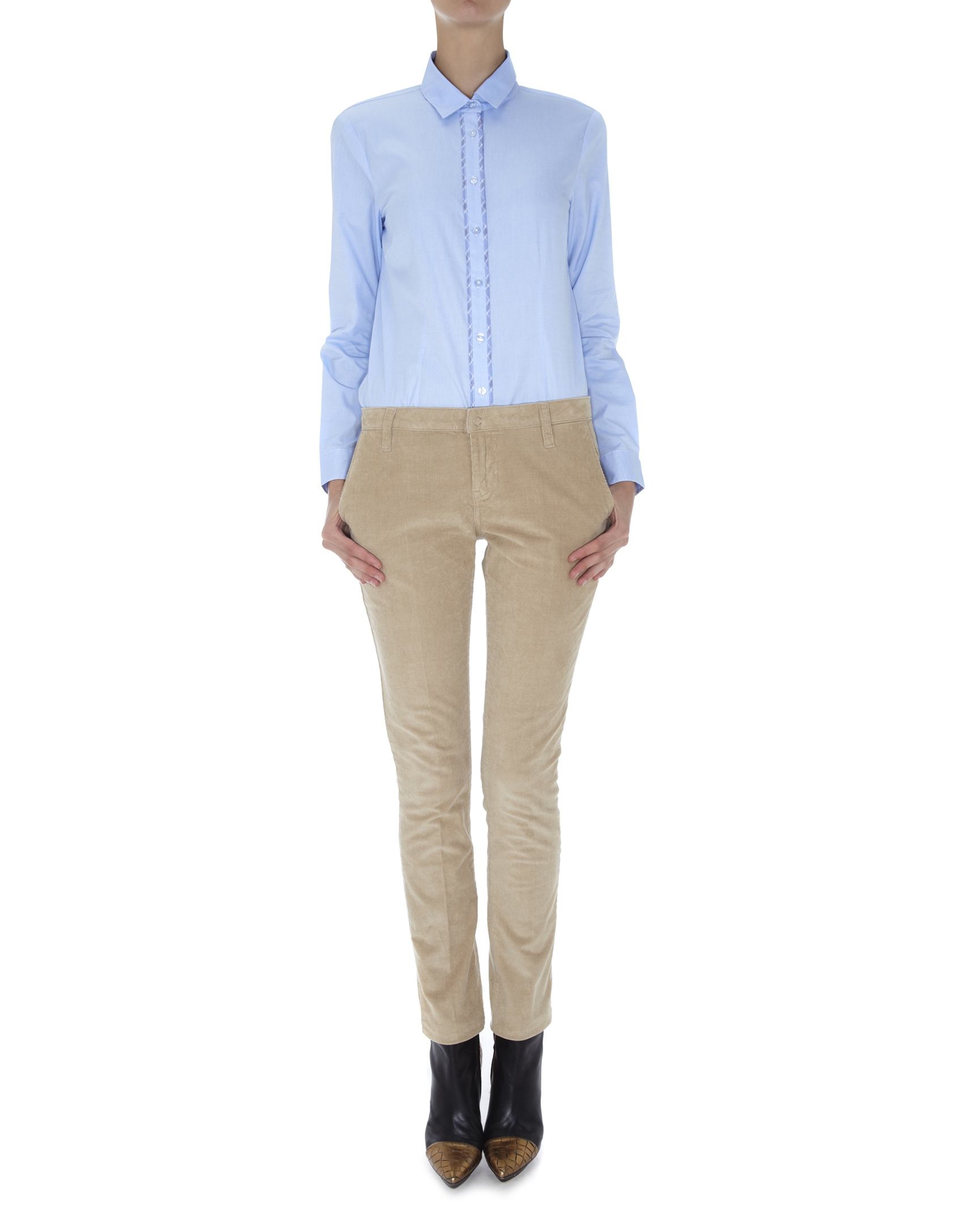 Beige corduroy straight pants with French pocket