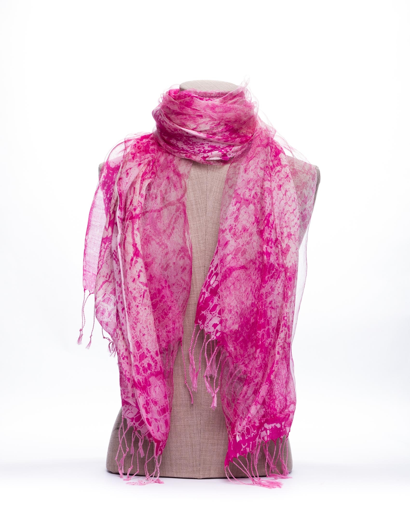 Foulard doble capa con estampado en tonos rosas y beige