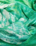 Double layer scarf with green and beige print