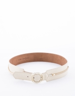 Wide beige leather belt