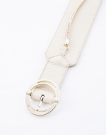 Wide beige leather belt