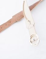 Wide beige leather belt