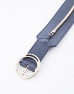 Wide navy blue leather belt