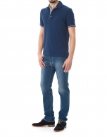 Plain electric blue piqué polo