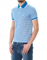 Turquoise and white striped polo