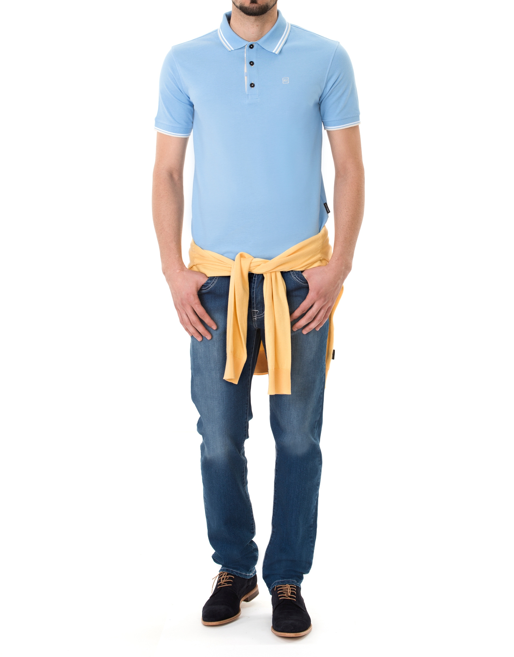 Light blue and beige piqué polo