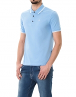 Light blue and beige piqué polo