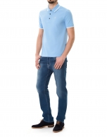 Light blue and beige piqué polo