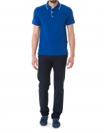 Blue and white pique polo