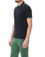 Navy blue and green pique polo