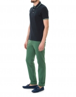 Navy blue and green pique polo