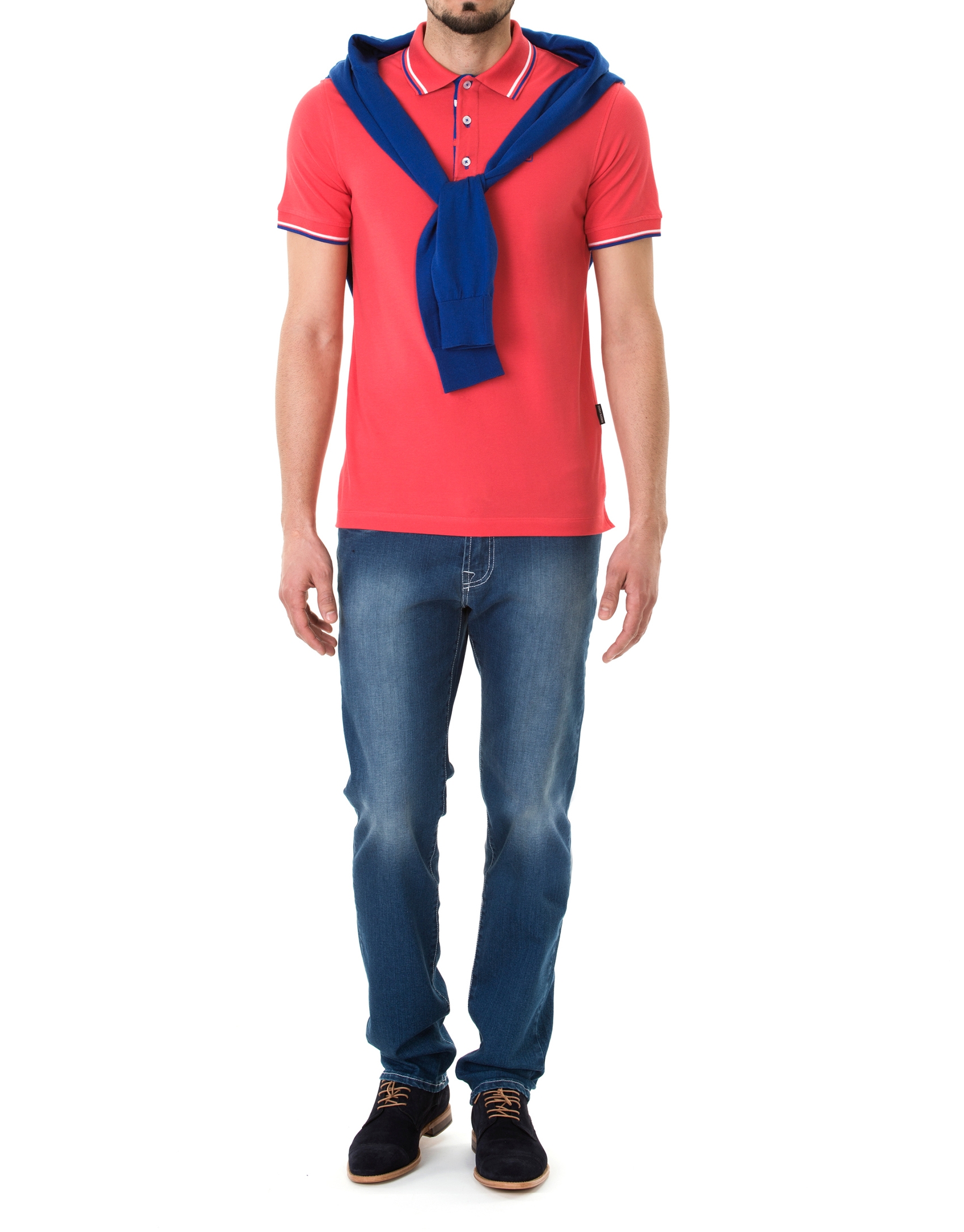 Red and blue piqué polo